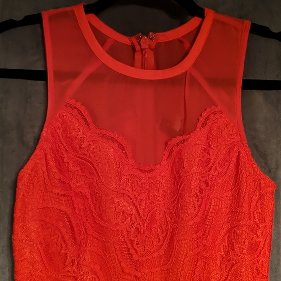 Hi-Low Coral Orange Lace Dress - Picture 3 of 5